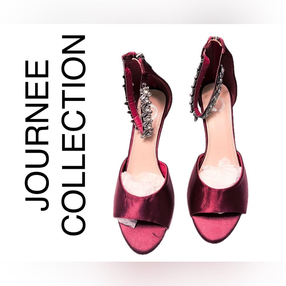 JOURNEE COLLECTION WOMEN’S WEDGE HEELS, OPEN TOE & WITH JEWELED ANKLE STRAP 7.5M